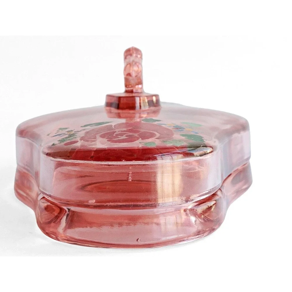 Cambridge Glass Peach-Blo Vintage Vanity Dish Hand Painted